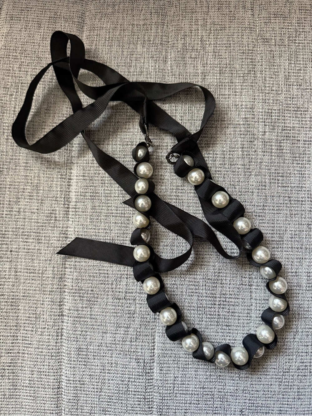 Express Black Ribbon Pearl-Accented Tie Necklace